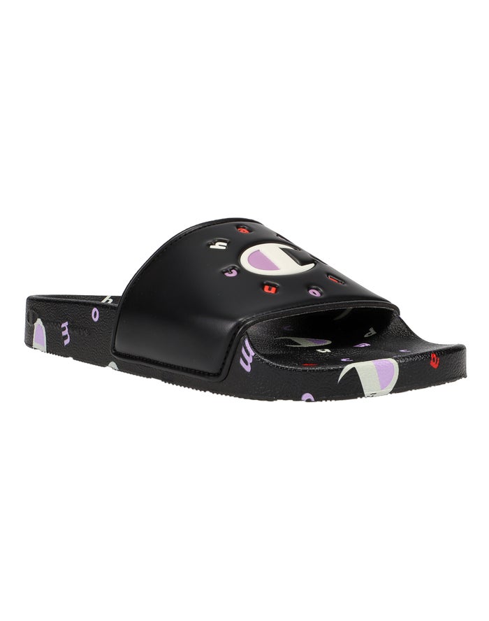 Champion Womens Slides NZ - Ipo Circular Logo Black ( 7204-SETMB )